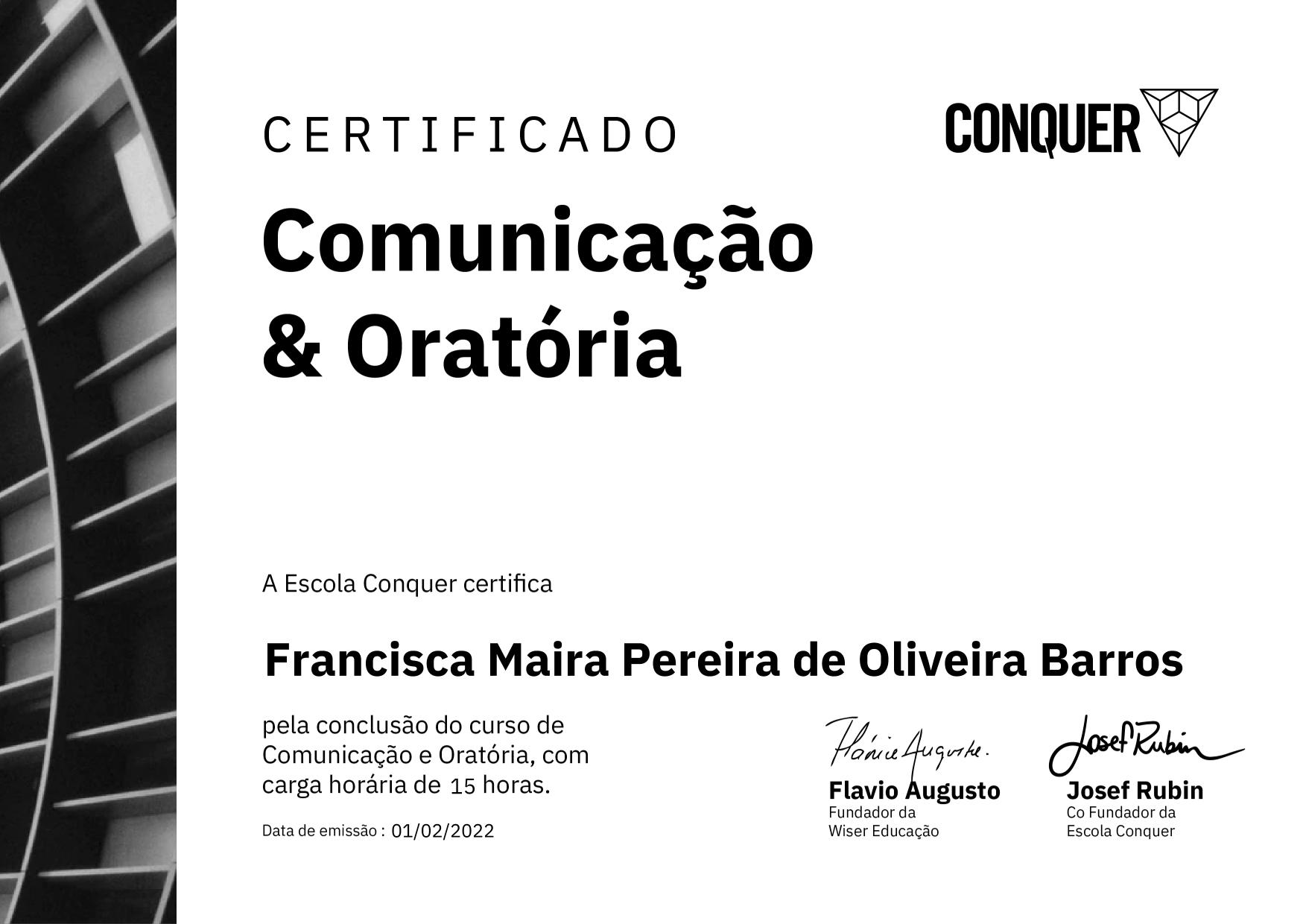Certificado de Comunicação e Oratória - Destravando a sua comunicação